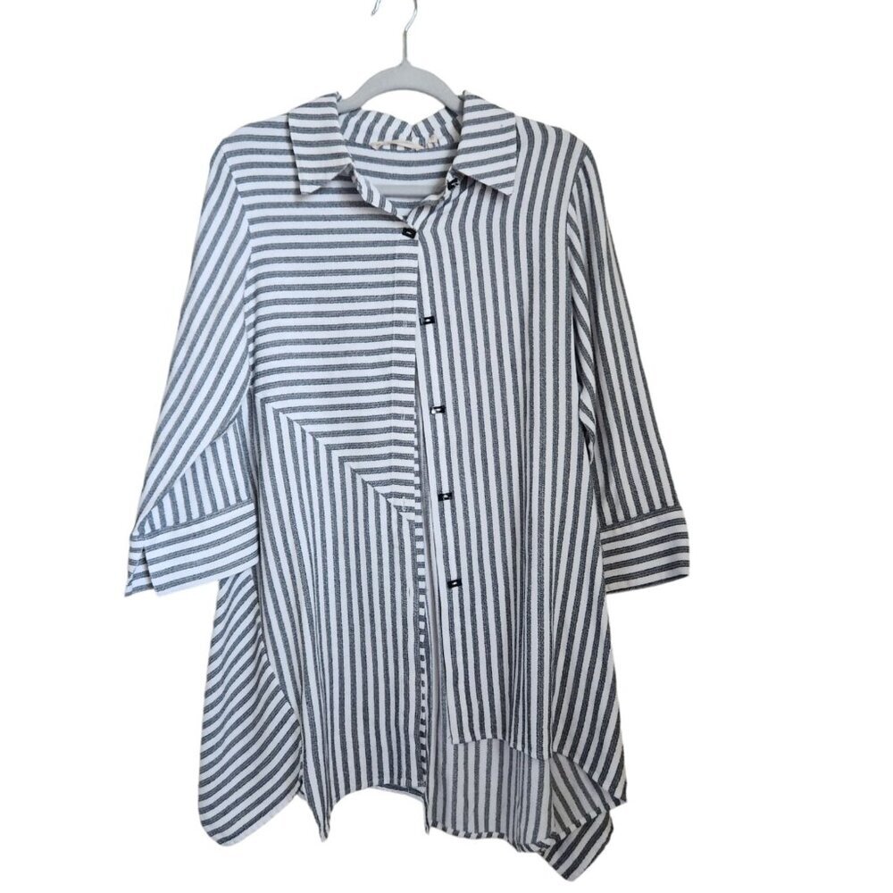 Soft Surroundings Tunic Women's S Asymmetrical Striped Lagenlook Artsy Cotton‎